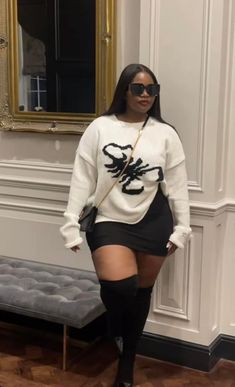 Sweater With Skirt Outfit Black Women, Club Winter Outfits Blackgirl, Date Night Outfit Winter Black Women, Elegant Outfit Plus Size, Layered Button Down Shirt Outfit, Sneaker Outfits Black Women, Plus Size Winter Outfits Black Women, Curvy Outfits Winter, Winter Brunch Outfit Black Women