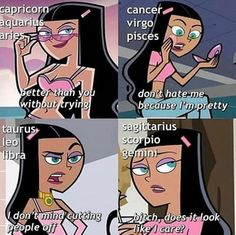 an image of cartoon characters talking to each other with captions about zodiac signs and their meanings