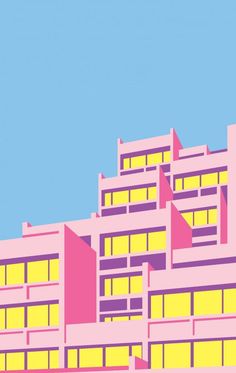 an image of a building that looks like it is in the color pink and yellow