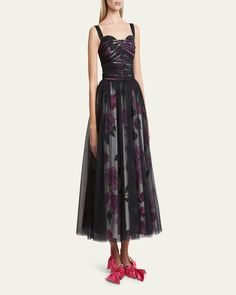 Erdem romantic tulle overlay dress with a ruched bodice    Sweetheart neckline    Wide adjustable straps    Hem falls below the knee    Fit amp; flare silhouette    Invisible back zip closure    Cotton/nylon/polyester    Lining: Cotton    Dry clean    Made in United Kingdom Tulle Overlay Dress, Dress With Tulle Overlay, Erdem Dress, Embroidered Cocktail Dress, Dress With Tulle, Tulle Midi Dress, Cocktail Jacket, Sleeveless Midi Dress, Midi Cocktail Dress