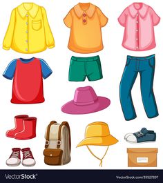 Clothes Vector Illustration, Clothes Clipart, Boys School Outfits, Clothes Clips, Boy And Girl Cartoon, Boys And Girls Clothes, Baby Dress Design