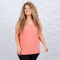 fb-feed Pink Tank Top For Summer, Versatile Pink Stretch Tank Top, Trendy Peach Tank Top, Pink Stretch Tank Top For Everyday, Casual Peach Sleeveless Tank Top, Open Arms, Closet Staples, Model Fits, Pink Tank Top