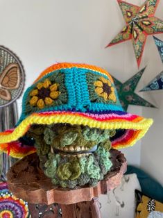 Rainbow Sunflower Hatone Size Flower Sun Hat Rainbow Sun - Etsy Cotton Sun Hat, Bohemian Knitted Sun Hat For The Beach, Playful Multicolor Wide Brim Sun Hat, Bohemian Knitted Summer Hat, Bohemian Knitted Beach Hats, Playful Multicolor Brimmed Sun Hat, Adjustable Rainbow Hats For Summer, Playful Sun Hat With Curved Brim For Festivals, Playful Curved Brim Sun Hat For Festivals