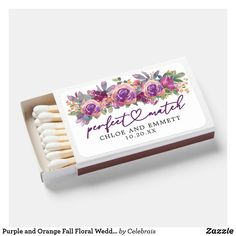 matchestick with floral design on it and the words perfect match written in purple ink