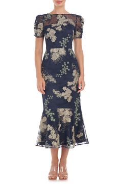 JS Collections Hope Floral Embroidered Flounce Hem Dress | Nordstrom Embroidered Cocktail Dress, Flounce Hem Dress, Flounce Skirt, Mother Of Groom Dresses, Guest Attire, Embroidered Midi Dress, Wedding Attire Guest, Creation Couture, Midi Cocktail Dress