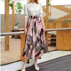 Lasaky - Snow Chiffon Printed Midi Skirt with High Waist and Loose Fit Cheap Skirts, High Waisted Pleated Skirt, Bohemian Skirt, Chiffon Floral, Womens Fashion Casual Summer, Pink Chiffon, Estilo Chic, Printed Midi Skirt, Women Pink