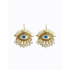 Gold tone brass Evil Eye earrings featuring detailing made from mother of pearl. Made in Turkey. Dimensions:Width: 40mmHeight: 50mm Care for Jewellery: Brass is naturally a soft metal and should be treated with special care to avoid damage. Avoid exposure to perfumes, moisturisers, tanning products, oils and makeup. If tarnishing occurs wipe with a jewellery cleaning cloth. Do not wear your jewellery in water (e.g. shower, pool, beach) as this may tarnish the metal. Avoid storing your jewellery Adjustable Gold Evil Eye Earrings, Metal Dangle Earrings With Evil Eye, Bohemian Gold Mother Of Pearl Earrings, Nickel-free Gold Mother Of Pearl Jewelry, White Metal Earrings For Festival, Silver Brass Pearl Earrings, Handmade Adjustable Metal Pearl Earrings, Handmade Teardrop Metal Pearl Earrings, Handmade White Metal Chandelier Earrings