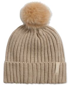 in stock Pom Beanie, Winter Accessories, Winter Women, Rib Knit, Women's Accessories, Calvin Klein, Almond, Pom Pom, Pick Up