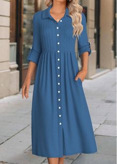 Color:Denim Blue;Size:S;Size:M;Size:L;Size:XL;Size:XXL;Package Contents:1 X Dress;Occasion:Other;Style:Casual; Fall Dinner Outfit, Shirt Collar Dress, Elegant Dresses Plus Size, Sleeve Placket, Denim Maxi Dress, Soft Design, Blue Long Sleeve Shirt, Button Long Sleeve, Printing Design