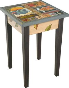 a small table with an artistic design on it