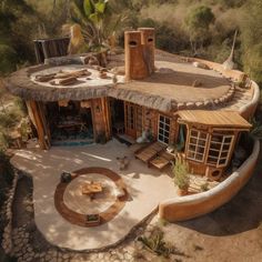 an aerial view of a house in the desert