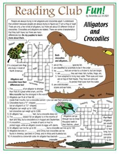 an alligator and crocodiles crossword puzzle with the words reading club fun on it