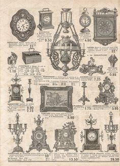 an old book with many different clocks on the page and numbers in each section, including one