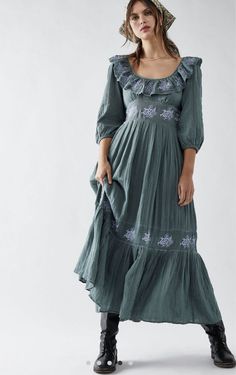 #ad Great Shopping Free People Lovers Lane Maxi Dress Ruffle Embroidery Floral Smocked Pine L NWT, Fashion Women's Dresses Gauze Maxi Dress, Lovers Lane, Free People Maxi, Free People Maxi Dress, Ruffled Neckline, Green Maxi, Maxi Slip Dress, Ruffled Collar, Maxi Dress Green