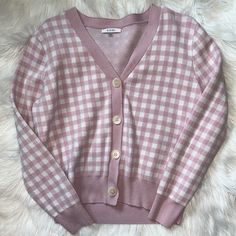 Never Worn Perfect Condition Runs Small Pink Checkered Sweater, Checkered Sweater, Pink Checkered, Pink Sweater, Colorful Sweaters, Pink White, Sweaters & Cardigans, Cardigans, Sweaters For Women