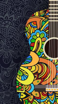 an acoustic guitar with colorful patterns on it