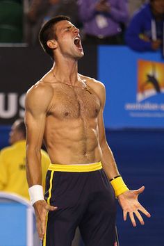 a shirtless tennis player with his mouth open and the words, some people want it to happen