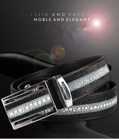 Designed with care and harmony, this belt can make a distinct style statement when paired with your formal outfit You will like the breathtaking geometric design. Made of genuine leather, this belt strap is durable and has a rich look. For the fashionable men!Specifications Style: Fashion Production Place: Thailand Pattern Type: Geometric Origin: TH(Origin) Model Number: SR-0073 Material: 100% Genuine Stingray Skin Lining: Genuine Cow Leather Item Type: Belts Gender: MEN Department Name: Adult B Designer Black Belt Buckles For Business, Designer Black Belt For Business, Leather Belts With Silver Buckle For Business, Luxury Formal Belt Buckles With Belt Included, Designer Black Belt Buckles With Belt Included, Silver Leather Belts For Business, Black Leather Belt Buckles With Silver Buckle, Elegant Black Leather Belts And Suspenders, Elegant Silver Belts For Business