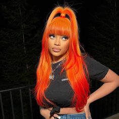 Lace Front Wig Virgin Human Hair Orange 150%Density 22" Orange Lace Front Wig, Hair Colorful, Wig Shop, Green Wig, My Muse, Sunset Orange, Red Wigs, Ombre Wigs, Human Virgin Hair