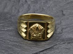 Gold Egyptian Ring design made of Gold Vermeil ☞ thickest 18k Gold Plating on top of Solid 925 Sterling Silver ☞ made to last. - Matching Set - please ask me ☞ Choose your size ☞ I resize (before shipping) for FREE to Any size* *Sizes 13-16 U.S. need to be custom made & May include an additional cost, I will contact you before starting to work on those custom-made sizes with all the details. Details : ♥ Each item comes in a cute GIFT BOX ✓ ♥ GUARANTEE on the materials ✓ ♥ Pure Solid 925 Sterling Art Deco Gold Engraved Ring For Gift, Gold Art Deco Engraved Ring As Gift, Gold Engraved Art Deco Ring For Gift, Handmade Gold Symbolic Signet Ring, Handmade Symbolic Gold Signet Ring, Gold Art Deco Signet Ring For Gift, Gold Art Deco Signet Ring Gift, Handmade Gold Engraved Ring Collectible, Gold Art Deco Ring Jewelry