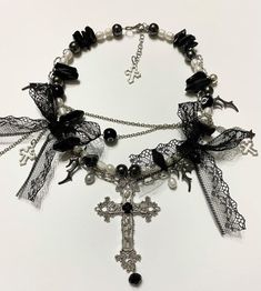 Visual Kei Jewelry, Vkei Jewellery, Goth Handmade Jewelry, Romantic Goth Accessories, Handmade Gothic Jewelry, Dark Coquette Jewelry, Goth Beaded Necklace, Dark Coquette Accessories, Goth Beaded Jewelry