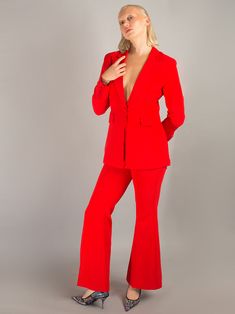 Blazer + Pants Matching Set Color: Red Material: Polyester, Cotton Delicate dry clean Protect accessory before washing Cool iron Sample size: S Style № ZC_NYC23_NAOMA Blazer & Flared Pants Set in Red Red V-neck Chic Sets, Red Long Sleeve Business Pantsuit, Luxury Red Wide-leg Pants, Red Long Sleeve Double-breasted Blazer, Red Single-button Long Sleeve Blazer, Feather Embroidery, Belted Blazer, Denim Blazer, Chiffon Maxi