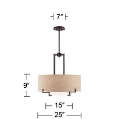 a chandelier with measurements for the light fixture and fabric shade on it's side