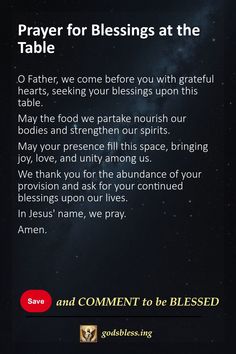 Prayer for Blessings at the Table Prayer Before Eating Meals, Table Prayers, Prayers For Grace, Grace Before Meals Prayer, Grace Before Meals, Prayers Before Meals