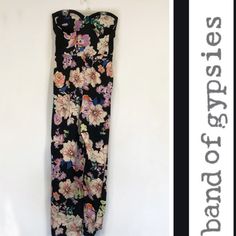 This Brand New Multicolor Floral Jumpsuit From Band Of Gypsies. Features Strapless Design, Molded Bust Cups Inside, 2 Side Pockets(My Favorite), Elastic Backing. Amazing Look.! Made In India. Size Medium Please See Pics For Measurements. ~ Please Ask All Your Questions Before You Purchase. ~ Smoke-Free ~ Sorry, No Trades Or Hold. ~ Add To Bundle For Special Pricing. ~ Ship Dame Day, If Possible. ~ Thank You For Visiting My Closet. Item# P1 Spring Strapless Fitted Jumpsuits And Rompers, Fitted Strapless Jumpsuit For Spring, Pink Fitted Strapless Jumpsuit For Spring, Spring Floral Print Strapless Jumpsuit, Pink Fitted Strapless Jumpsuit For Summer, Strapless Floral Print Jumpsuits And Rompers For Spring, Fitted Strapless Floral Jumpsuit For Summer, Fitted Strapless One-piece Jumpsuit For Summer, Fitted Strapless Jumpsuit For Beach, Spring Season