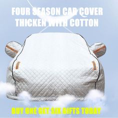 a car covered in a blanket with the words four season cap cover thicken with cotton