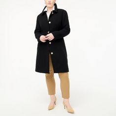 Factory: Wool-blend Lady Coat For Women Long Coat With Hidden Button Closure For Work, Chic Daywear Outerwear With Hidden Button Closure, Chic Outerwear With Hidden Button Closure For Daywear, Tailored Notch Lapel Outerwear For Daywear, Single Breasted Notch Lapel Outerwear For Daywear, Chic Long Coat For Work, Fitted Sweater Coat With Button Closure, Tailored Single Breasted Outerwear For Daywear, Long Coat Outerwear With Button Closure For Daywear