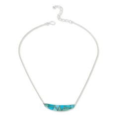 Jay King Sterling Silver Campitos Turquoise Inlay Chain Necklace  Elevate the look of any ensemble when you accessorize with this artistic, sterling silver chain necklace. The handcrafted piece features an abstract mosaic of inlaid turquoise for a fun, fashionable jewelry accent that's easy to dress up or down. From Jay King.       Necklace approx. 18"L x 1/16"W; with 2-3/4" extender     Drop approx. 3/8"L x 2-3/16"W     Stamped  .925     Hook closure     Sterling silver, Fox Tail / Riccio chain necklace has curved center station with abstract mosaic of inlaid turquoise    Stone Information       All sizes and weights approximate     Stabilized Multicolor Campitos Turquoise - Freeform (6x6mm to 16x6mm); mined in Mexico Adjustable Turquoise Necklace In Sterling Silver, Turquoise Sterling Silver Necklace, Sterling Silver Turquoise Necklace With Adjustable Chain, Elegant Turquoise Necklace With Inlay, Artisan Turquoise Necklace With Inlay, Southwestern Turquoise Sterling Silver Necklace, Sterling Silver Turquoise Jewelry With Lobster Clasp, Elegant Turquoise Inlay Necklace, Unique Sterling Silver Turquoise Inlay Necklace