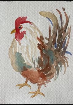 a watercolor painting of a rooster on white paper