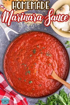 homemade marinara sauce in a skillet on a table