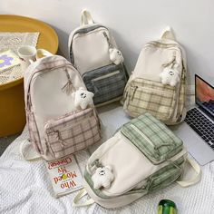 UAKISS - Cute Girls Plaid Backpack Women Large Capacity Simple School Bags for Teens Female Korean Harajuku School Student Bookbag Ladies School Bags For Teens, Cute Backpacks For School, Plaid Backpack, Aesthetic Backpack, Kawaii Backpack, Green Backpacks, Backpack For Teens, Bags For Teens, School Accessories