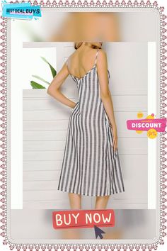 Women's Casual Dress Shift Dress Tank Dress Stripe Button Pocket Strap Midi Dress Fashion Streetwear Outdoor Daily Sleeveless Regular Fit Black Yellow Red Spring Summer S M L Xl Sleeveless Button Closure Midi Dress For Beach, Sleeveless Mini Dress With Button Closure For Vacation, Sleeveless Midi Dress With Button Closure For Beach, Striped Summer Dresses With Buttons, Sleeveless Buttoned Beach Dress, Summer Sleeveless Midi Dress With Button Closure, Sleeveless Buttoned Maxi Dress For Vacation, Sleeveless Button Closure Midi Dress For Summer, Sleeveless Button Dress For Beach