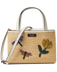 Kate Spade New York Sam Icon Dragonfly Embellished Straw Small Tote | Zappos.com Summer Embellished Beige Bags, Designer Woven Bags For Spring, Chic Embellished Bags For Spring, Small Tote, Woven Bag, Kate Spade Bag, Crossbody Purse, Kate Spade New York, Pebbled Leather