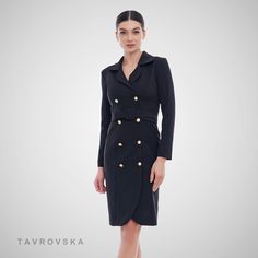 Tuxedo Coat Dress Double Breasted Blazer Dresses for Women - Etsy Black Blazer Dress With Double Button For Career, Black Blazer Dress With Double Button Closure For Career, Career Black Blazer Dress With Double Button Closure, Classic Long Coat Blazer Dress For Formal Occasions, Formal Winter Blazer Dress With Suit Collar, Winter Formal Blazer Dress With Double Button Closure, Elegant Double-breasted Jacket Dress For Spring, Fitted Blazer Dress With Button Closure For Evening, Fitted Blazer Dress For Work