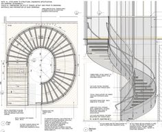 an architectural drawing of a spiral staircase with details in the bottom half and top half