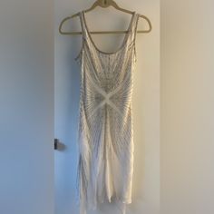 Great Condition! Vintage (Probably Fits More Of A 4/6) Beautiful Beading! Perfect For A Brides Bachelorette Party Or After Party White Embellished Evening Dress For Summer, Beaded Evening Dress For Summer, White Elegant Flapper Dress For Party, Elegant White Sleeveless Flapper Dress, Elegant White Evening Flapper Dress, White Fitted Flapper Dress For Evening, Elegant Beaded Flapper Dress For Party Season, Elegant Beaded Flapper Dress For Summer, White Fitted Sleeveless Flapper Dress