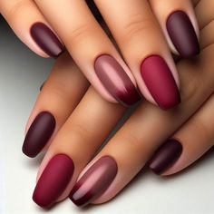 Matte Berry Nails, Matte Fall Nail Colors, Wine Matte Nails, Fall Maroon Nails Design, Thanksgiving Nails Matte, Matte Maroon Nails Burgundy, Fall Nail Designs Purple, Matte Burgundy Nails Design, Half Matte Nails