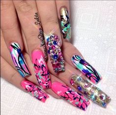 Bling Nail Art, Super Cute Nails, Pretty Nail Designs, Coffin Nails Designs, Bling Nails, Cool Nail Designs, Nail Art Tutorial, Creative Nails