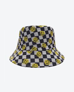 Checkered Dripping Smiley Bucket Hat Adjustable Hats For Summer Streetwear, Adjustable Summer Hats For Streetwear, Adjustable Summer Streetwear Hats, Trendy Summer Hats For Streetwear, Trendy Adjustable Hats For Streetwear, Trendy Adjustable Streetwear Hats, Trendy Summer Streetwear Hats, Adjustable Curved Brim Sun Hat For Streetwear, Summer Hip Hop Hat With Curved Brim