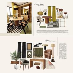 interior design board with furniture and decor