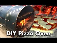 pizzas being cooked in an oven with the words diy pizza oven