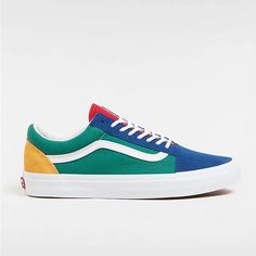 Blue Green Yellow And Red Vans. Brand New. Size: 6.5 Mens / Size 8 Women Blue Color Block Sneakers For Spring, Vans Teal Checkered, Primary Colors Vans, Green Slip-on Vans Skate Shoes, Sporty Blue Vans Skate Shoes, Sporty Yellow Vans Skate Shoes, Red Vans, Old School Vans, Van Color