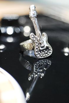 Guitar Ring in Sterling Silver Silver Rock Style Jewelry, Silver Rock Jewelry For Concerts, Silver Rock Style Jewelry For Concerts, Sterling Silver Jewelry For Concerts, Guitar Ring, Claddagh Ring Wedding, Gear Ring, Paw Print Necklace, Long Ring