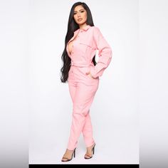 Never Worn Sold Out Jumpsuit. Tag Says Size Small But It Fits More Like A Medium! Spring Overalls For Night Out, Cotton Jumpsuits And Rompers For Night Out, Trendy High Waist Pink Jumpsuits And Rompers, Trendy Pink Jumpsuit For Work, Trendy High Waist Jumpsuits And Rompers For Loungewear, Trendy High-waist Jumpsuits And Rompers For Loungewear, Cotton Jumpsuits And Rompers For Night Out In Spring, Pink Fitted Overalls, Pink Utility Jumpsuit