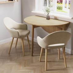 two chairs and a table in front of a window