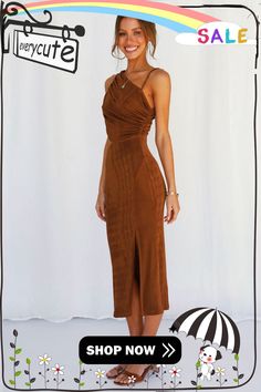 Brown Velvet One Shoulder Sleeveless Cut Out Sheath Midi Dress Sleeveless Bodycon Midi Dress For Fall, Brown Sleeveless Bodycon Dress For Date Night, Fall Date Night Sleeveless Bodycon Dress, Sleeveless Midi Dress For Night Out In Fall, Fall Sleeveless Bodycon Dress For Date Night, Ruched Sleeveless Dress For Fall, Brown Sleeveless Midi Dress For Fall, Sheath Midi Dress, Brown Velvet